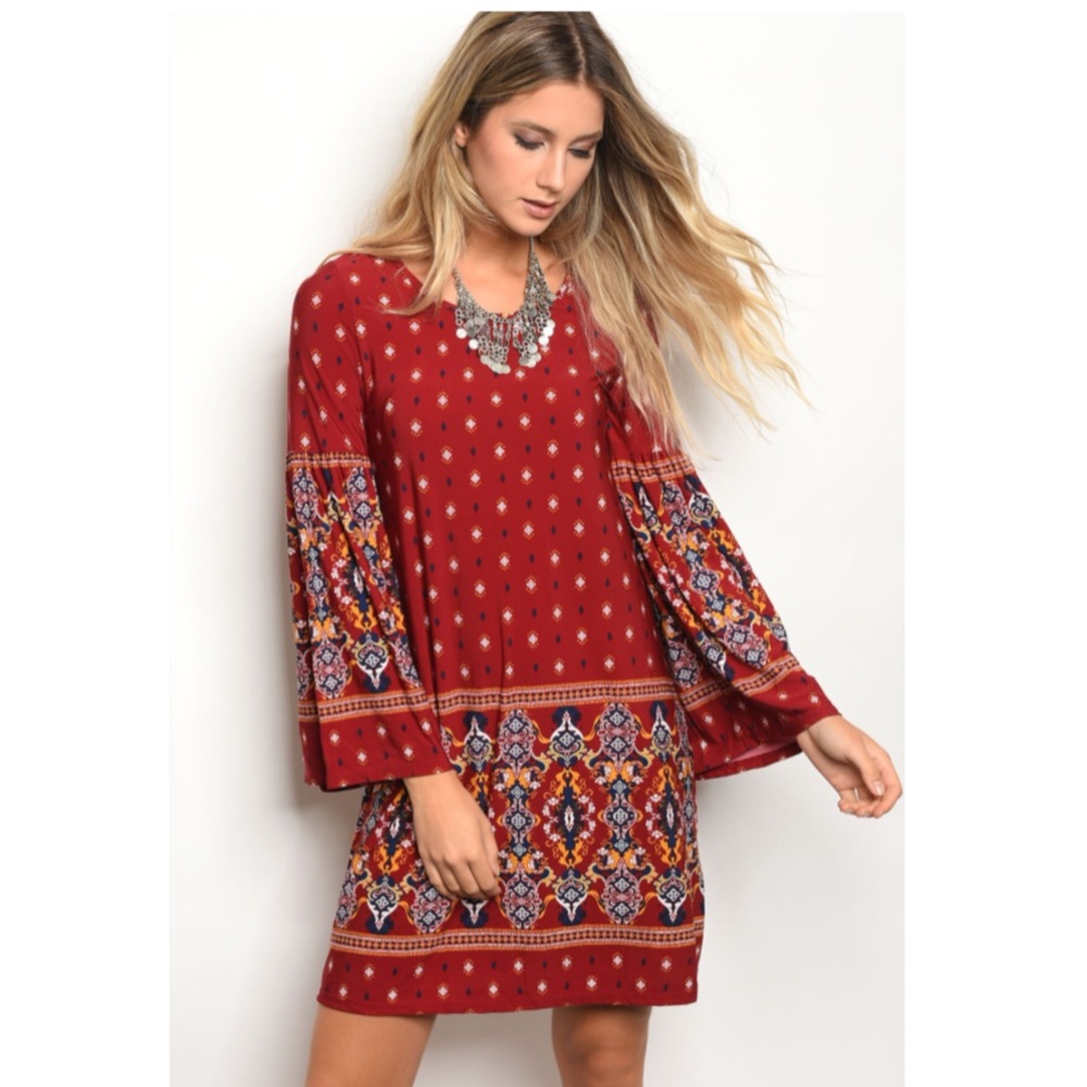 Burgundy and navy dress